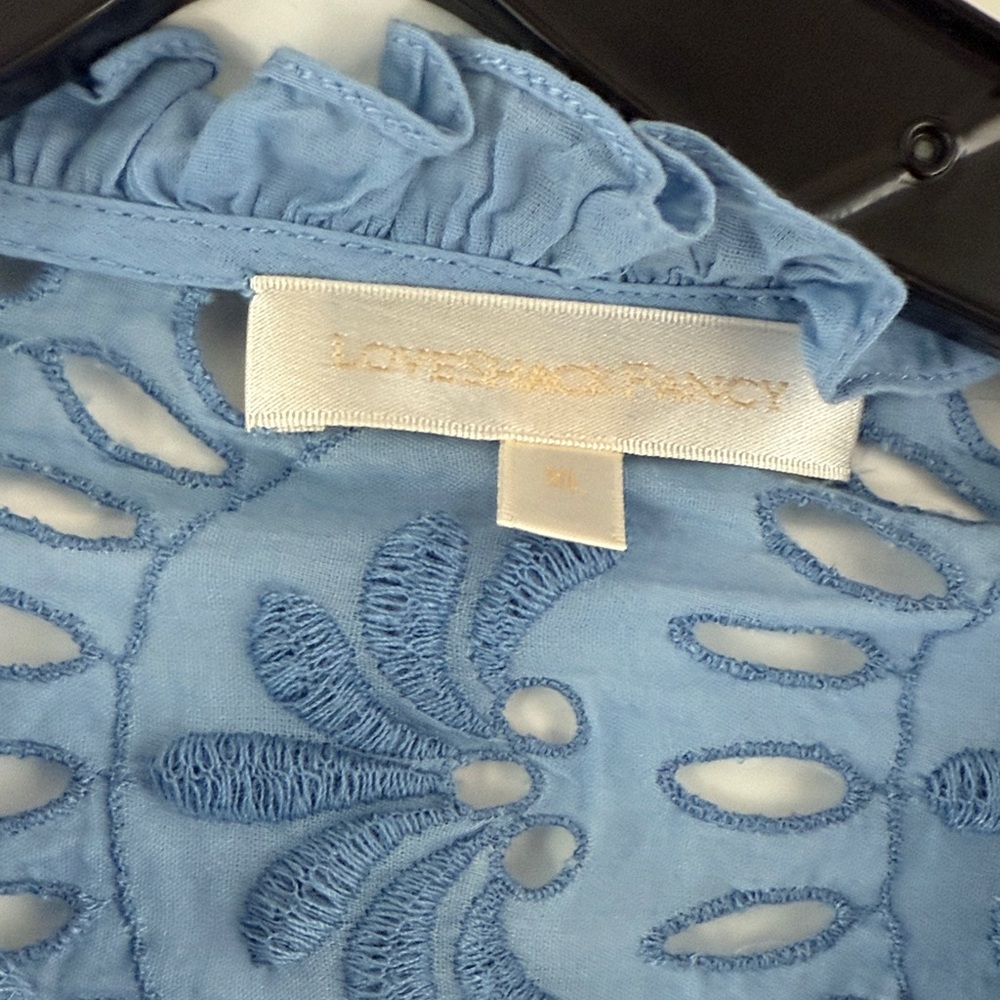 LoveShackFancy Blue Mini Dress with White Lace Trim - Picture 2 of 7